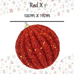 VFM e-Store Christmas Glitter Hanging Ball Decoration 12cm x 11cm Red X 1 - Size: 12 cm x 11 cm - thumbnail 2