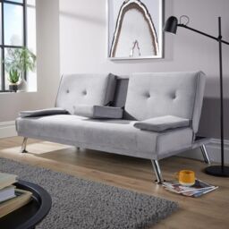 Home Source Double Sofa Bed Folding Chair Armrests Crushed Velvet Metal Legs Couch in Light Grey - thumbnail 2