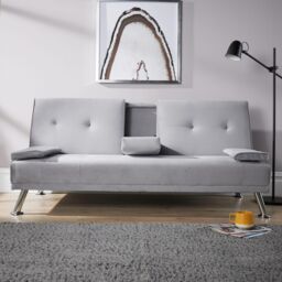 Home Source Double Sofa Bed Folding Chair Armrests Crushed Velvet Metal Legs Couch in Light Grey - thumbnail 6