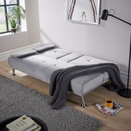 Home Source Double Sofa Bed Folding Chair Armrests Crushed Velvet Metal Legs Couch in Light Grey - thumbnail 5