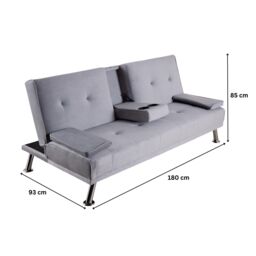 Home Source Double Sofa Bed Folding Chair Armrests Crushed Velvet Metal Legs Couch in Light Grey - thumbnail 4
