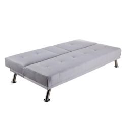 Home Source Double Sofa Bed Folding Chair Armrests Crushed Velvet Metal Legs Couch in Light Grey - thumbnail 3