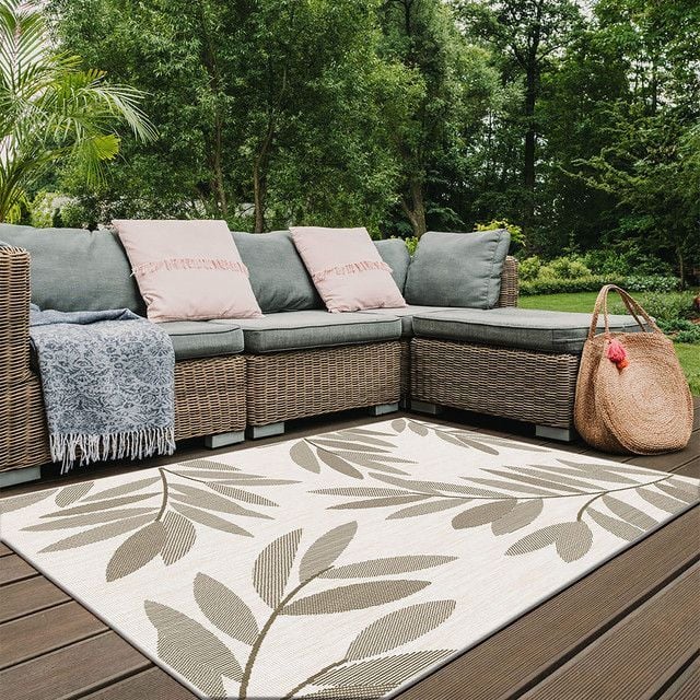 THE RUGS Reversible Outdoor Rugs in Trailing Leaves Design Duo Weave Collection in Brown - Size: 120 cm x 170 cm - image 1