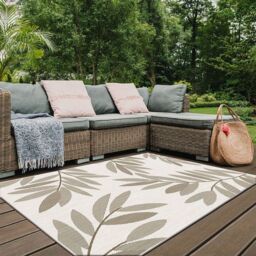 THE RUGS Reversible Outdoor Rugs in Trailing Leaves Design Duo Weave Collection in Brown - Size: 120 cm x 170 cm
