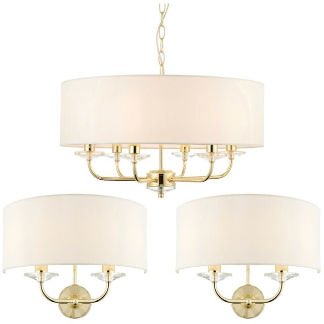 Loops 6 Bulb Ceiling Pendant Lamp & 2x Matching Twin Wall Light Modern Brass Plate in Metallics - image 1