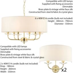 Loops 6 Bulb Ceiling Pendant Lamp & 2x Matching Twin Wall Light Modern Brass Plate in Metallics - thumbnail 2