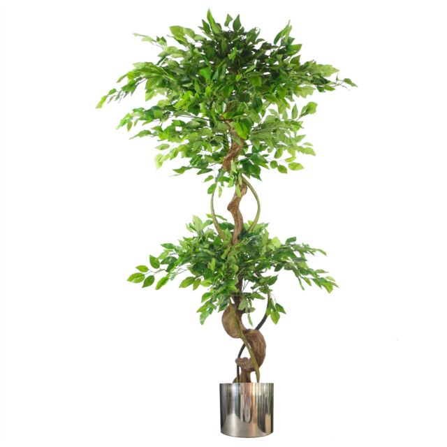 Leaf Japanese Fruticosa Ficus Tree Silver Planter 150cm Twisted Trunk Artificial Botanik in Green - image 1
