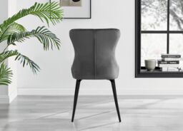 FurnitureboxUK Set of 2 Nora Deep Padded Luxurious Dining Chairs Upholstered In Soft Velvet With Black Legs in Dark Grey - thumbnail 6