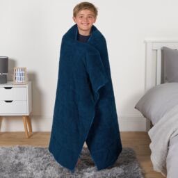 OHS Teddy Fleece Weighted Blanket Kids Anxiety Stress Relief Sleep Bed Soft Throw in Blue - thumbnail 1