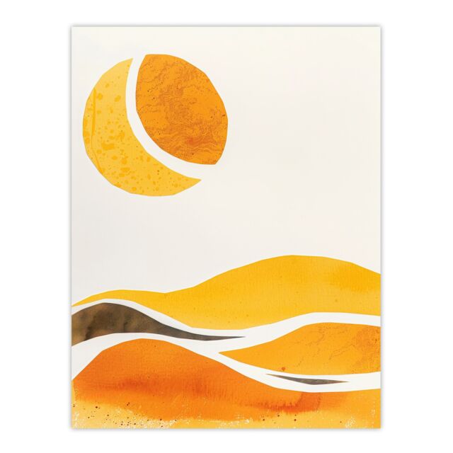 "Artery8 Abstract Orange Amber Landscape Hills & Sun Wall Art Print in Mustard - Size: W18"" x H24""" - image 1