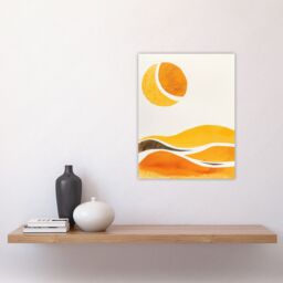 "Artery8 Abstract Orange Amber Landscape Hills & Sun Wall Art Print in Mustard - Size: W18"" x H24""" - thumbnail 4