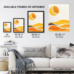 "Artery8 Abstract Orange Amber Landscape Hills & Sun Wall Art Print in Mustard - Size: W18"" x H24""" - thumbnail 3