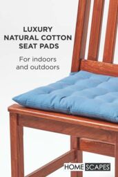Homescapes Seat Pad Luxury 100% Cotton Indoor Outdoor Garden Cushion, Button Tie, 40cm in Blue - thumbnail 2
