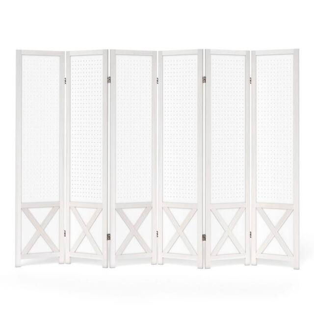 Kelvenix 6 Panel Pegboard Room Divider Foldable Privacy Screen in White - Size: 0.6m2 - image 1