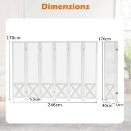 Kelvenix 6 Panel Pegboard Room Divider Foldable Privacy Screen in White - Size: 0.6m2 - thumbnail 2