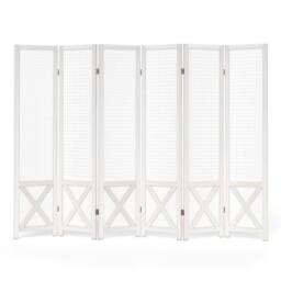 Kelvenix 6 Panel Pegboard Room Divider Foldable Privacy Screen in White - Size: 0.6m2