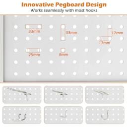 Kelvenix 6 Panel Pegboard Room Divider Foldable Privacy Screen in White - Size: 0.6m2 - thumbnail 5