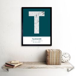 "Wee Blue Coo Wall Art Print Tangier Morocco City Map Modern Typography Stylish Letter Framed Word in Teal - Size: W12"" x H16""" - thumbnail 2
