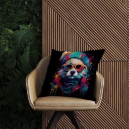 Warren Reed - Designer Multi Coloured Splashart Dog With Glasses Outdoor Cushion in Blue - Size: 60 cm x 60 cm - thumbnail 2