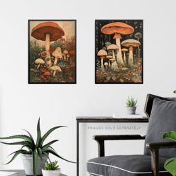 Artery8 Wall Art Print Set of 3 Botanical Fungi Mushroom Paintings Earthy Flora Fauna Nature Living Room Poster s Pack in Orange - Size: A4 - thumbnail 6