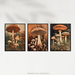 Artery8 Wall Art Print Set of 3 Botanical Fungi Mushroom Paintings Earthy Flora Fauna Nature Living Room Poster s Pack in Orange - Size: A4 - thumbnail 5