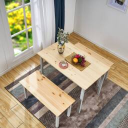 Kelvenix Solid Wood Dining Table & Chairs Bench Set - Wood Top Grey Frame - Size: 0.6m2 - thumbnail 6