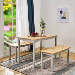 Kelvenix Solid Wood Dining Table & Chairs Bench Set - Wood Top Grey Frame - Size: 0.6m2 - thumbnail 3