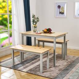 Kelvenix Solid Wood Dining Table & Chairs Bench Set - Wood Top Grey Frame - Size: 0.6m2 - thumbnail 5