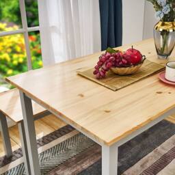 Kelvenix Solid Wood Dining Table & Chairs Bench Set - Wood Top Grey Frame - Size: 0.6m2 - thumbnail 4