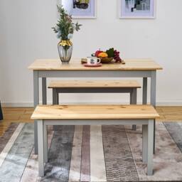 Kelvenix Solid Wood Dining Table & Chairs Bench Set - Wood Top Grey Frame - Size: 0.6m2 - thumbnail 1