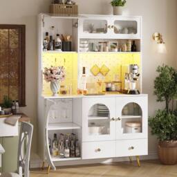 BTM Tall Kitchen Cabinet with LED & USB Ports, Glass Shelves in White - thumbnail 6
