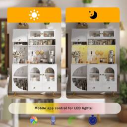 BTM Tall Kitchen Cabinet with LED & USB Ports, Glass Shelves in White - thumbnail 8