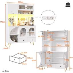BTM Tall Kitchen Cabinet with LED & USB Ports, Glass Shelves in White - thumbnail 7