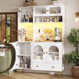 BTM Tall Kitchen Cabinet with LED & USB Ports, Glass Shelves in White - thumbnail 5