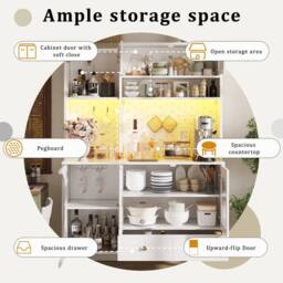 BTM Tall Kitchen Cabinet with LED & USB Ports, Glass Shelves in White - thumbnail 9