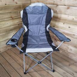 Samuel Alexander Luxury Padded High Back Outdoor Folding Chair with Cupholder in Grey - thumbnail 6