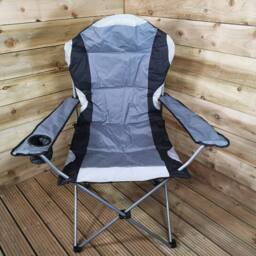 Samuel Alexander Luxury Padded High Back Outdoor Folding Chair with Cupholder in Grey - thumbnail 1