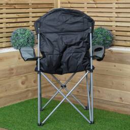 Samuel Alexander Luxury Padded High Back Outdoor Folding Chair with Cupholder in Grey - thumbnail 7