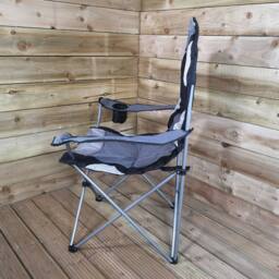 Samuel Alexander Luxury Padded High Back Outdoor Folding Chair with Cupholder in Grey - thumbnail 3