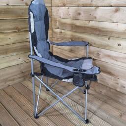 Samuel Alexander Luxury Padded High Back Outdoor Folding Chair with Cupholder in Grey - thumbnail 5