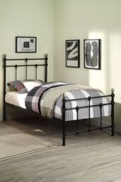 SlumberWorx Bayford Traditional Vintage Style Metal Bed Frame w 15cm Comfort Foam Mattress in Black - Size: Single