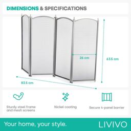 LIVIVO 4-Panel Nickel Coated Fireguard in Silver - thumbnail 8