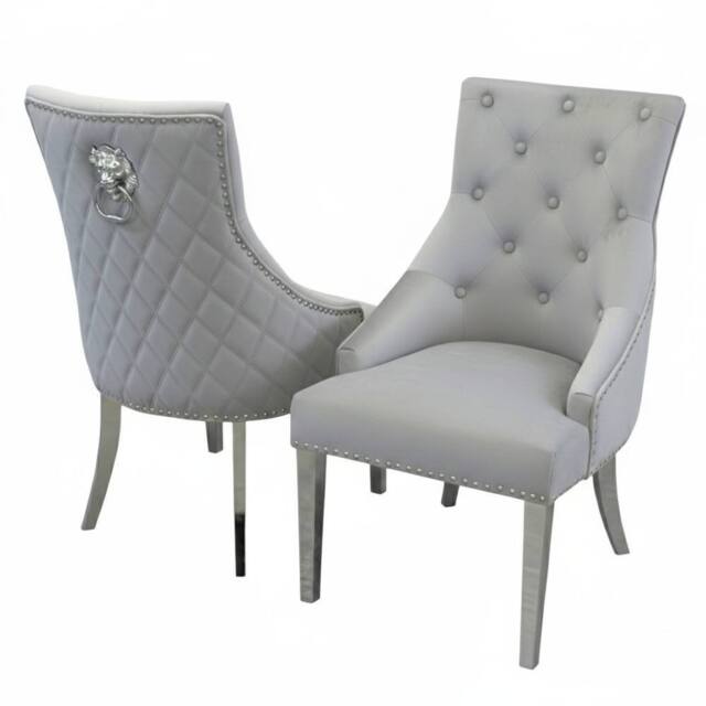 Stratus Interiors Bentley Velvet Lion Knocker Kitchen Dining Chair 56Wx72Dx103H 1 Pcs in Light Grey - Size: 100 cm x 60 cm - image 1