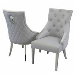Stratus Interiors Bentley Velvet Lion Knocker Kitchen Dining Chair 56Wx72Dx103H 1 Pcs in Light Grey - Size: 100 cm x 60 cm