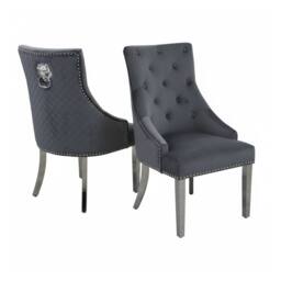 Stratus Interiors Bentley Velvet Lion Knocker Kitchen Dining Chair 56Wx72Dx103H 1 Pcs in Light Grey - Size: 100 cm x 60 cm - thumbnail 4