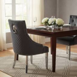 Stratus Interiors Bentley Velvet Lion Knocker Kitchen Dining Chair 56Wx72Dx103H 1 Pcs in Light Grey - Size: 100 cm x 60 cm - thumbnail 3