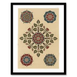 Artery8 Vintage Stylised Rose Flower Pattern Audsley Framed Wall Art Print in Orange - Size: A4 - thumbnail 1