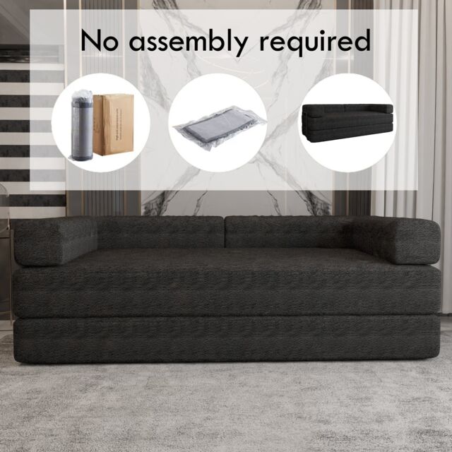 MN Furniture Modern 3 Seater Sofa Bed - Easy Setup No Assembly Required in Black - image 1