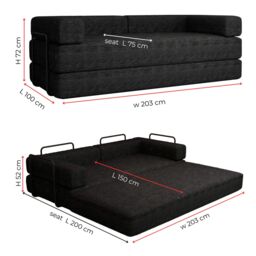 MN Furniture Modern 3 Seater Sofa Bed - Easy Setup No Assembly Required in Black - thumbnail 3