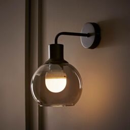 ValueLights Bellamy Pair of Globe Glass Shade Rechargeable Wall Lights in Black - thumbnail 2